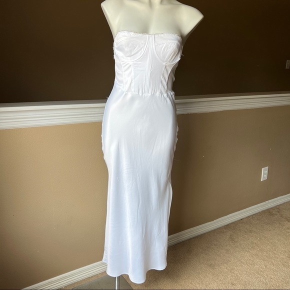NEW ZARA RHINESTONE CORSET MIDI DRESS OYSTER WHITE | 1165/152 - Picture 5 of 15
